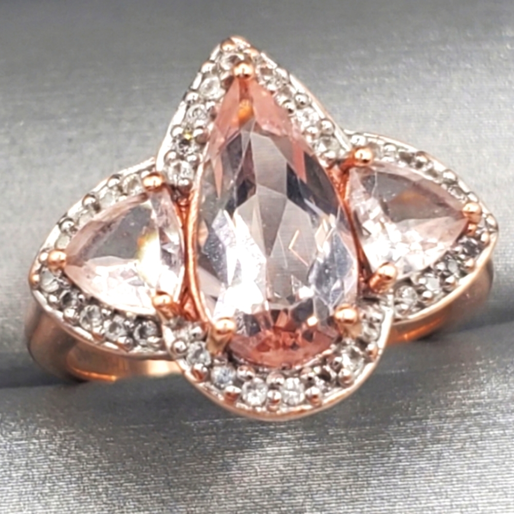 10k Solid Rose Gold Pear Morganite Ring
